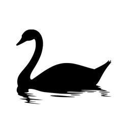 a black and white image of a swan swimming in the water black, float, goose, image, silhouette, swan, swim, water , Generative art.