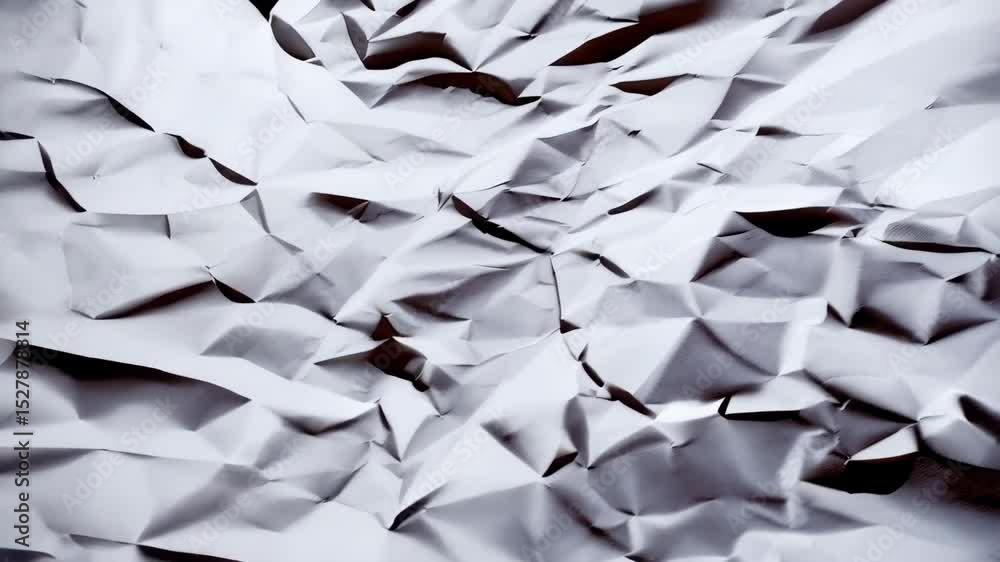 Poster abstract close up of white crumpled paper creating striking textures and shapes, contrasting light a