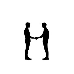 black silhouette of businessmen shaking hands standing against a white background black, businessman, hand, hold, man, shake, silhouette, stand , Generative art.