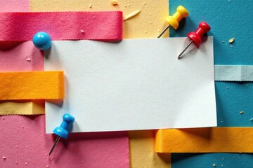 Abstract tape & pin photo display, showcasing textures & layers, creative, pins