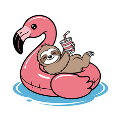 Sloth Relaxing on Flamingo Float Illustration