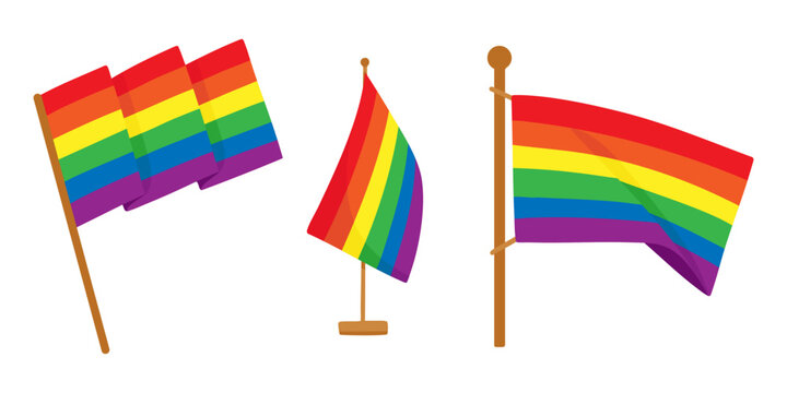 LGBT flag. Lesbian, gay, bisexual, and transgender flag. LGBT flag icon set. Rainbow flag of LGBT organization. Vector illustration