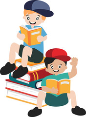Children Reading a Books Illustration