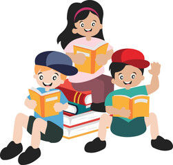 Children Reading a Books Illustration