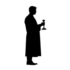 a black silhouette of a man in a robe holding a chalice in his hand black, hand, hold, man, person, priest, robe, silhouette, stand , Generative art.