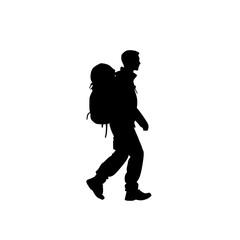 a black and white silhouette of a hiker with a backpack backpack, black, hiker, man, silhouette, traveler, walk , Generative art.
