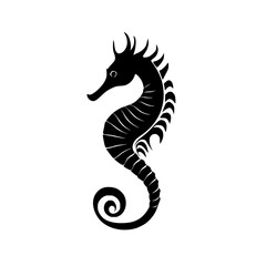 a black silhouette of a seahorse on a white background black, flat, silhouette , Generative art.