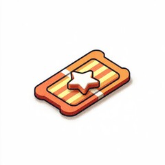 Isometric ticket graphic with a star.  Colorful, striped ticket,  3D style