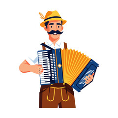Man playing accordion in traditional attire for Octoberfest  