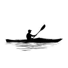 a black silhouette of a person in a boat or kayak on the water black, boat, canoe, kayak, man, person, silhouette, water , Generative art.