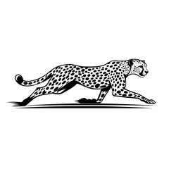 a black and white illustration of a cheetah running black, cheetah, illustration, leopard, run, silhouette , Generative art. © Guli Studio