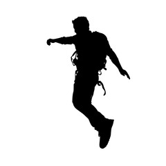 a black silhouette of a man doing a trick on a white background black, jump, man, silhouette , Generative art.