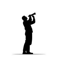 a silhouette of a man with a telescope looking up against a white background black, look, man, silhouette , Generative art.