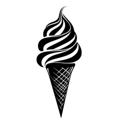 a black and white logo of an ice cream cone black, cone, ice cream, ice cream cone, logo , Generative art.