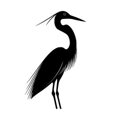 a black and white illustration of a heron standing on its hind legs bird, black, heron, icon, illustration, long, silhouette, stand , Generative art.