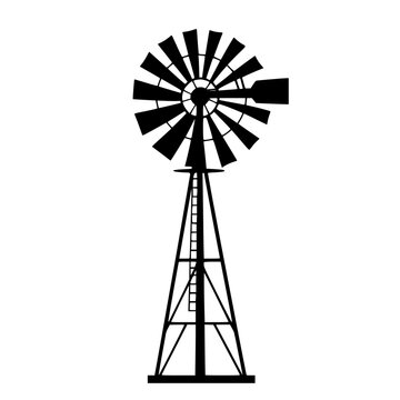 a black and white icon of a windmill black, icon, silhouette, windmill , Generative art.