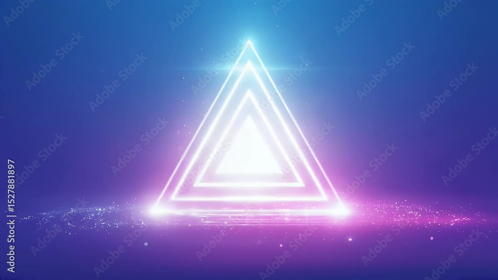 Poster a glowing triangle portal against a gradient background with light particles