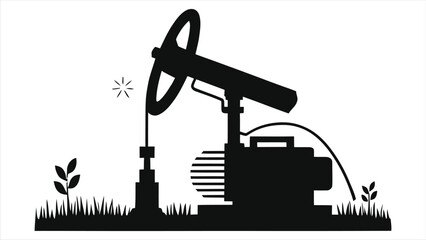 Vector Silhouette of an Oil Rig on a Field(Vacuum Pumps)/A simple, elegant silhouette of an oil rig situated on a grassy field, ideal for presentations on energy, industry, and environmental topics.