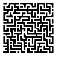 a square maze with a black and white pattern on a white background abstract, black, maze, pattern, square , Generative art.