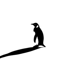 a black and white silhouette of a penguin standing on a hill bird, black, hill, penguin, shadow, silhouette, stand , Generative art.