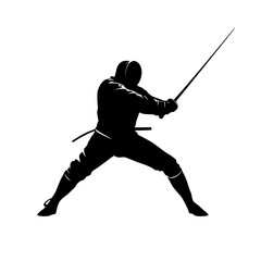 a black silhouette of a man holding a sword black, hand, hold, man, silhouette, sword , Generative art.