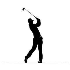 a black silhouette of a man playing golf on a white background black, golf, golfer, hit, man, silhouette , Generative art.