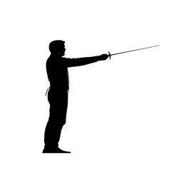 a black silhouette of a man holding a sword black, hand, hold, man, silhouette, stand, sword , Generative art.