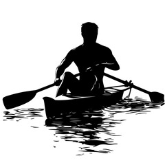 a black silhouette of a man rowing a boat on a river black, boat, canoe, man, person, river, row, silhouette, water , Generative art.