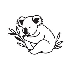 Obraz premium Adorable Koala Illustration Line Art of a Peaceful Koala Bear amongst Eucalyptus Leaves