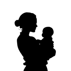a black silhouette of a woman holding a baby in her arms arm, baby, black, child, family, hold, mother, silhouette, woman , Generative art.