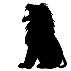 a black silhouette of a lion sitting down black, illustration, lion, open, silhouette, sit , Generative art.