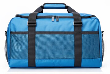 Stylish blue travel duffle bag with black accents and mesh pockets durable lightweight carry bag perfect for weekends and short trips