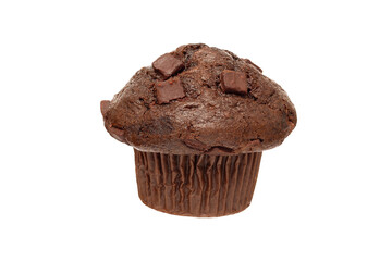 Chocolate chunk muffin isolated on white