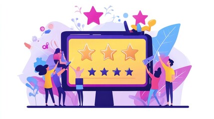 Online customer satisfaction Survey service concept, client rate service from experience in application, Consume give five-Stars and feedback review for quality, Generative Ai