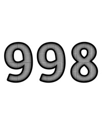 Block and white color numbers 998