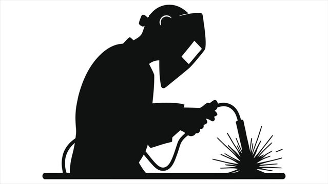 Vector Silhouette of a Welder Concentrated on Work/A focused silhouette of a welder in action, showcasing the process of welding.