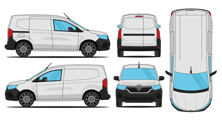 Car vector van kangoo - Van mockup car vector for branding on isolated white background. Side, Front, Rear, Top Views.eps © Deden Irfandi