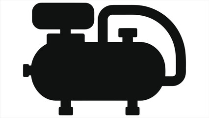 Simple Vector Silhouette Illustration of a Portable Air Compressor,/Clean, minimalist black silhouette of a portable air compressor against a plain white background.