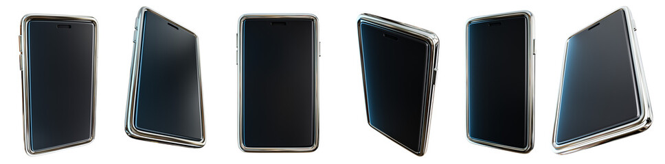 Set of smartphone 3D icons isolated on transparent background. 3D render.
