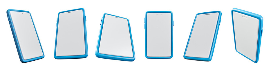 Set of smartphone 3D icons isolated on transparent background. 3D rendering.