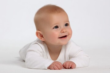 Adorable Baby Smiling & Happy: Cute Infant with Blue Eyes - Joyful Expression, Child Development & Pure Innocence.