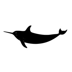 a black and white silhouette of a narwhal black, silhouette, whale , Generative art. © Guli Studio