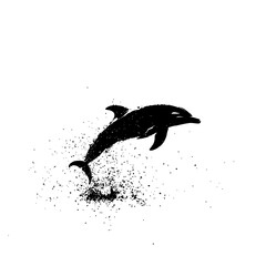 a dolphin jumps out of the water on a white background black, dolphin, jump, water , Generative art.