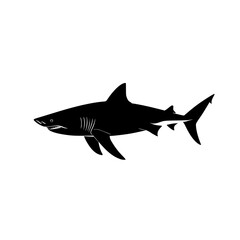 Obraz premium a silhouette of a shark with a fish in its mouth in black and white black, fish, icon, mouth, shark, silhouette, white , Generative art.