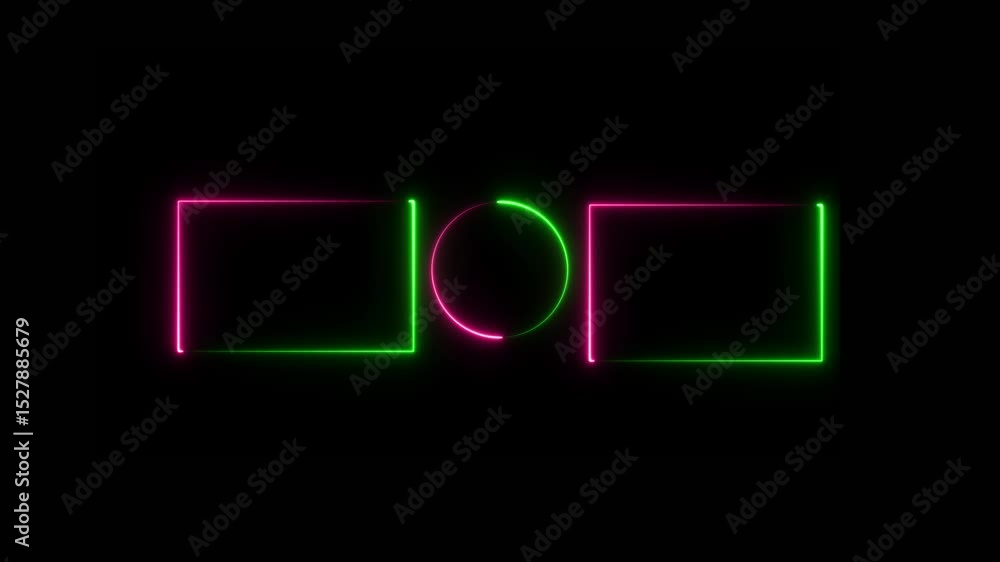 Fototapete glowing saber rectangle neon frame background animation . seamless loop, neon abstract rectangle and