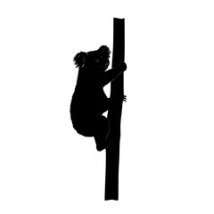 a black and white silhouette of a koala on a pole black, koala, pole, post, silhouette, tree , Generative art. © Guli Studio