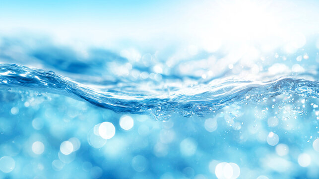 太陽の光を受けてきらめく爽やかな水面のアップ（美容・コスメ・ビジネス・サイエンス）
