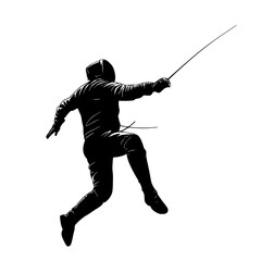 a black silhouette of a man in a fencing pose black, fencing, man, silhouette, sword , Generative art.