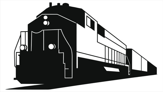 Simple black vector silhouette of a freight train./This is a clean, minimalist black silhouette of a freight train against a neutral background.