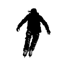 a black and white silhouette of a man riding a snowboard black, man, ride, silhouette, skateboard, snowboard, snowboarder , Generative art.